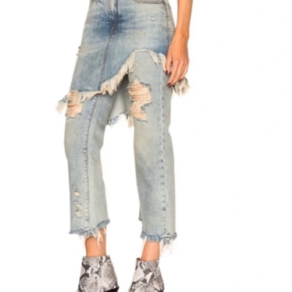 R13 Double Classic Shredded Skirt Jeans 28 Leyton Blue Distressed Layered Denim - Picture 6 of 14
